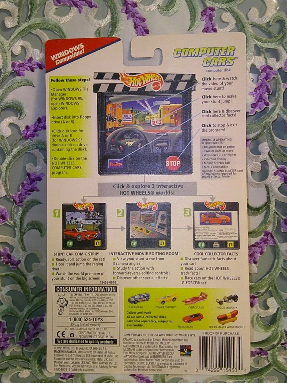 Hot Wheels COMPUTER CARS 1995 - 1996 MUSTANG Convertible - NEON ORANGE NIP
